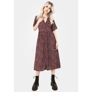 NWT Disturbia Roxana Moth Foxglove Button Down Midi Shirt Dress 8